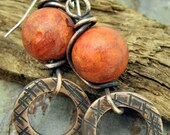 Coral Wish, Sponge Coral, antiqued Copper, and Sterling Silver earrings, ThePurpleLilyDesigns