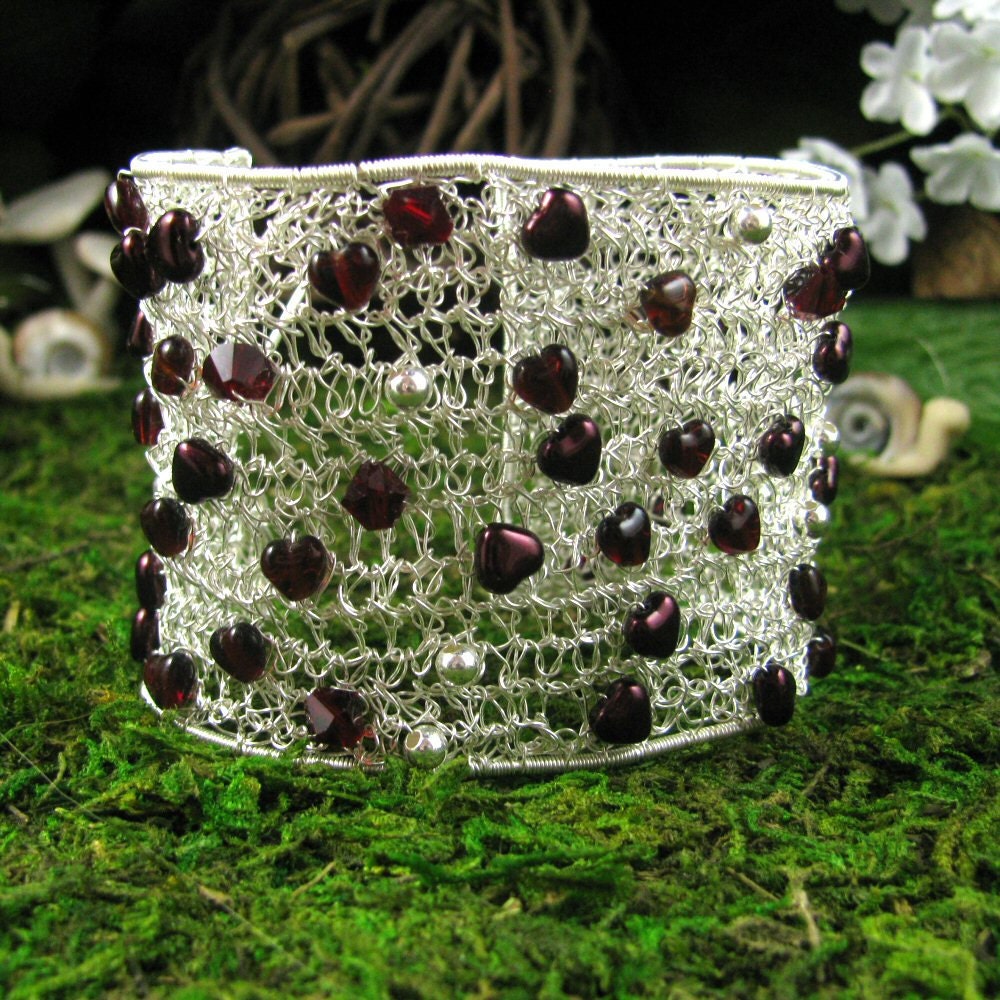 Wire Crochet Cuff: "Web of Hearts"