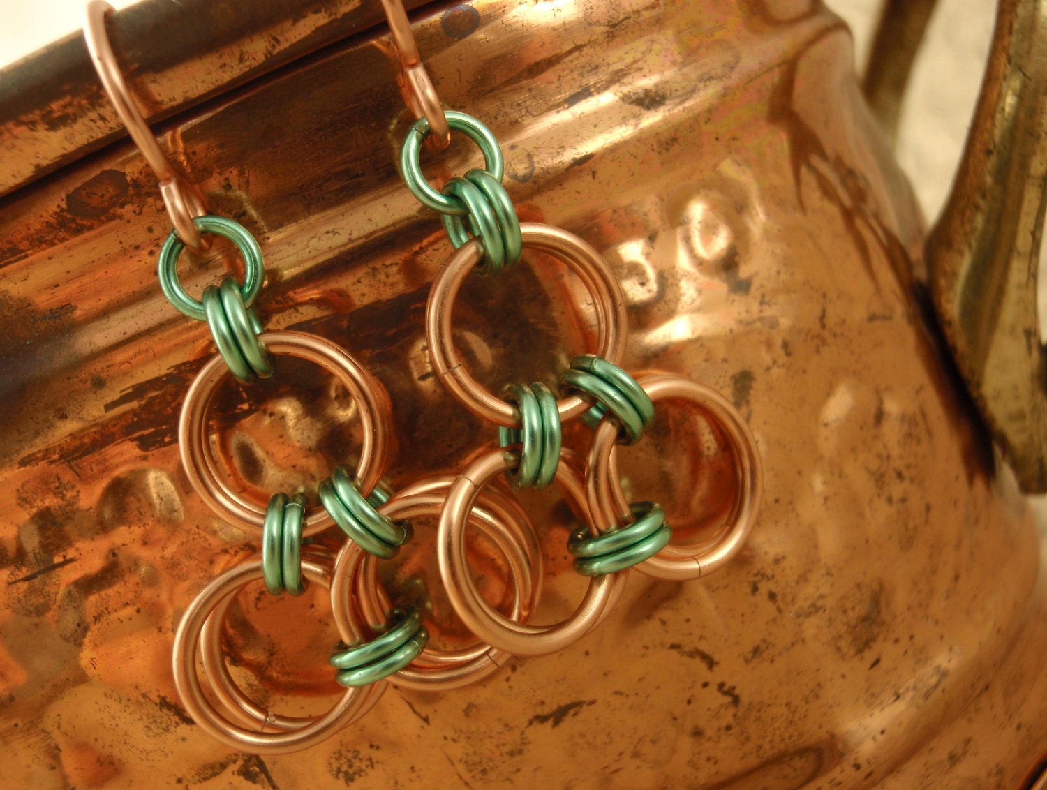 Copper and Seafoam Earrings - She's Got The Look Chainmail - Non Tarnish