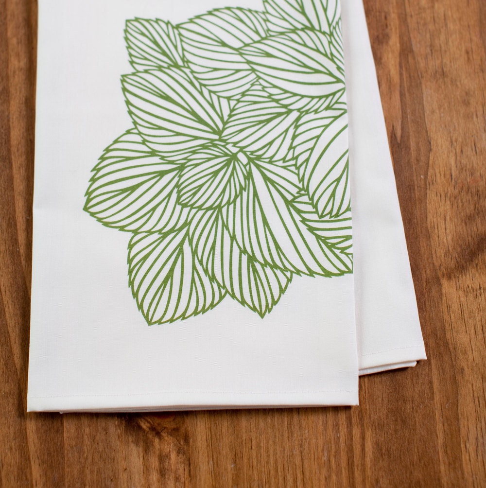 leaves . organic tea towel , green