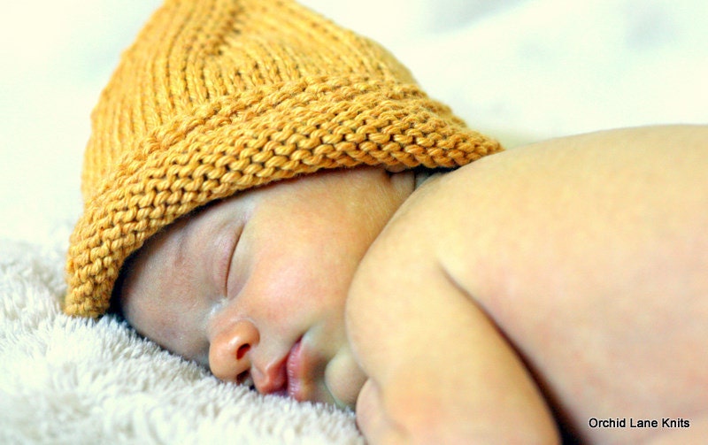 Sale Golden Orange Organic Cotton Baby Beanie 3-6 months Ready to Ship