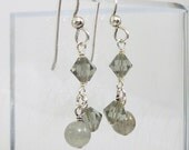 Grey Earrings Labradorite Swarovski Crystal with Sterling Silver Ear Wires