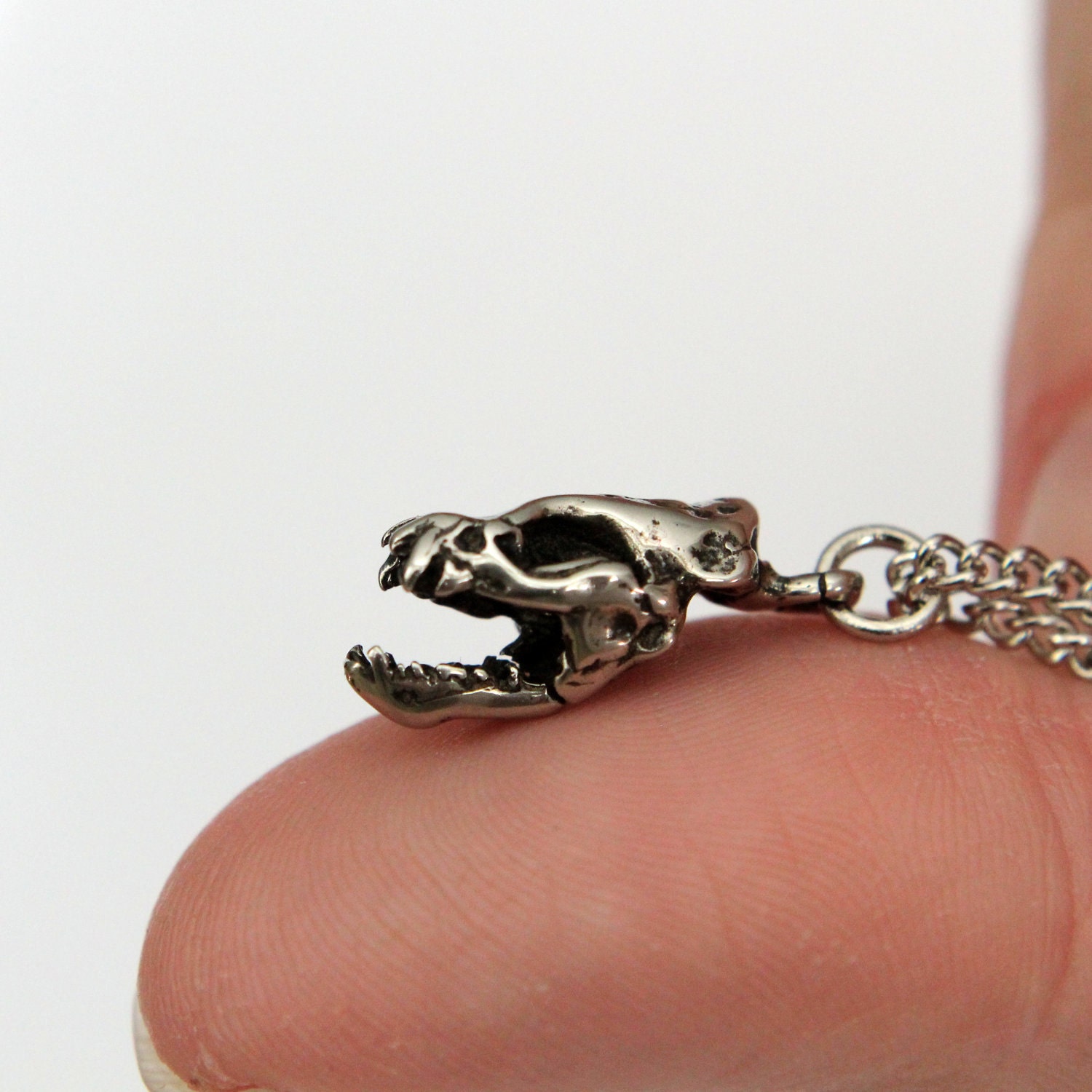 Silver Bumblebee Bat Skull Necklace