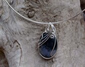 Moss Agate Pendant Wire Wrapped in Twisted Silver