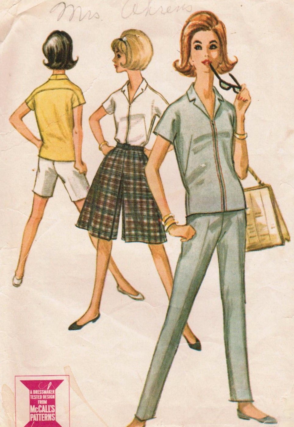 Vintage 1963 McCall's 6863 Sewing Pattern Misses' Sports Separates Top, Culottes, Pants, Shorts Size 12 Bust 32