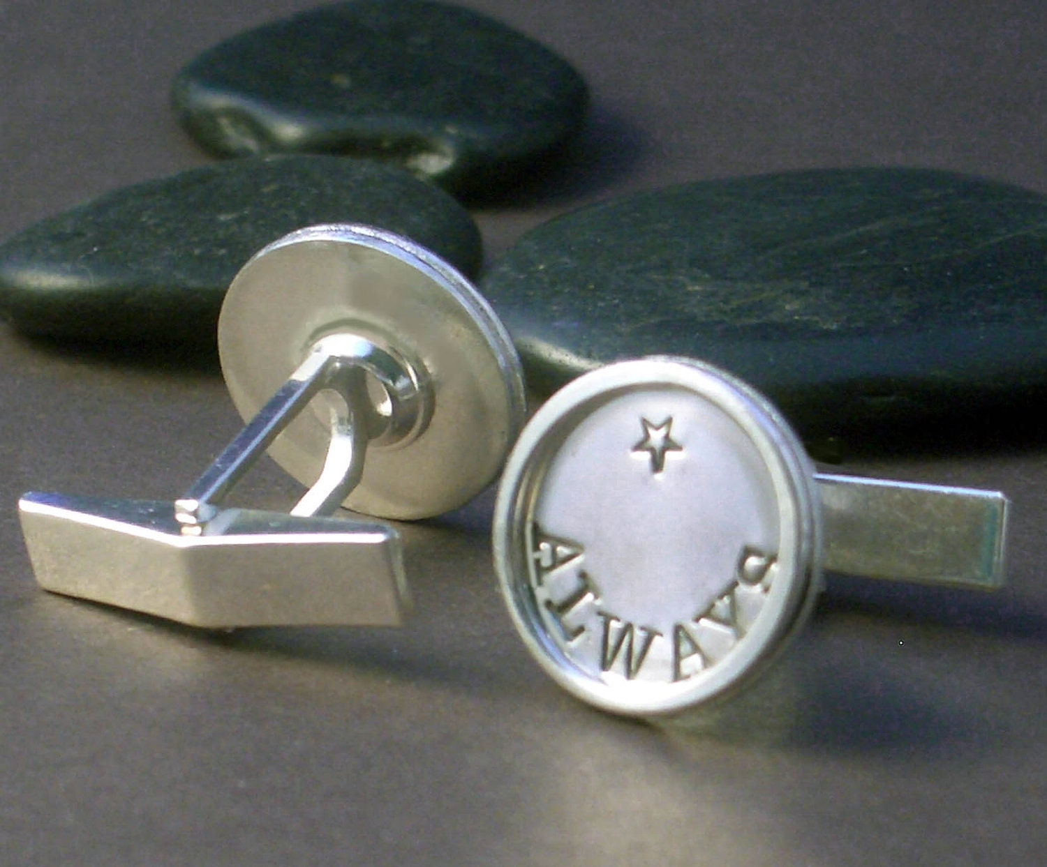 Hand Stamped Sterling Rimmed Cufflinks by donnaodesigns
