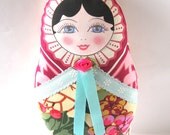 Babushka Matryoshka Cloth Doll with black hair - Large size