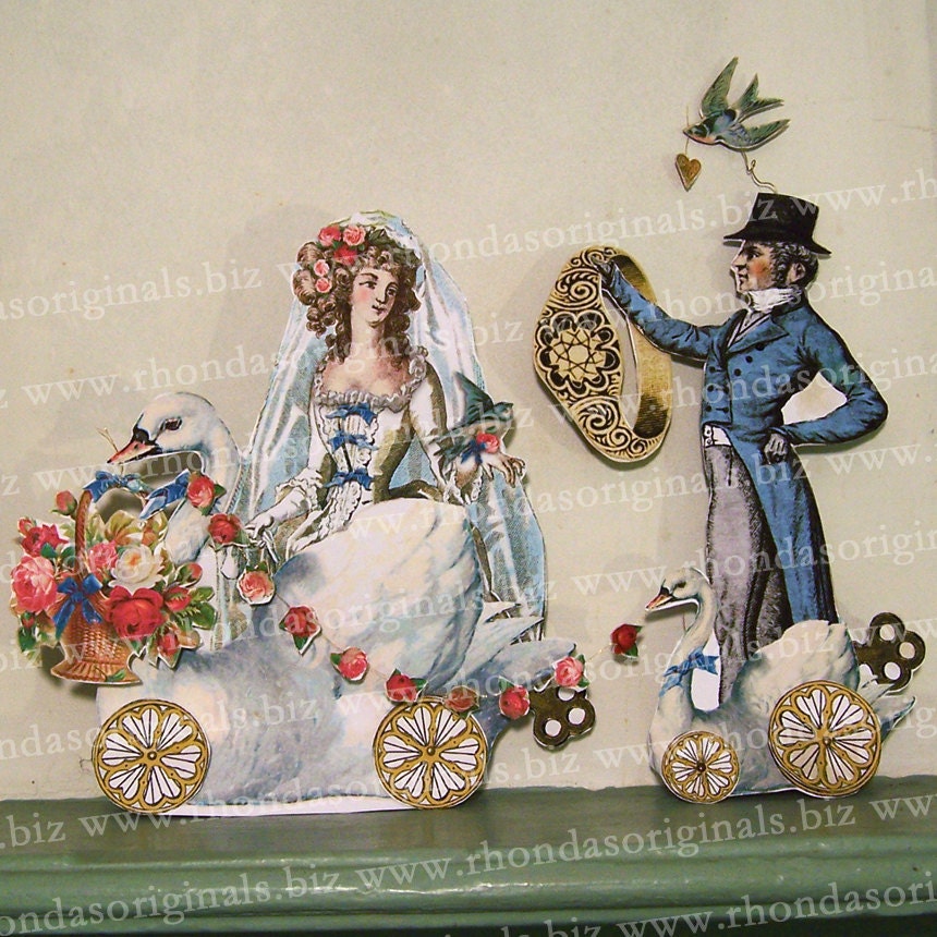 Marie Antoinette Paper Doll Digital Download Collage Sheet - Bride, Groom And Poodles Vintage Altered Art For Crafting MA12M