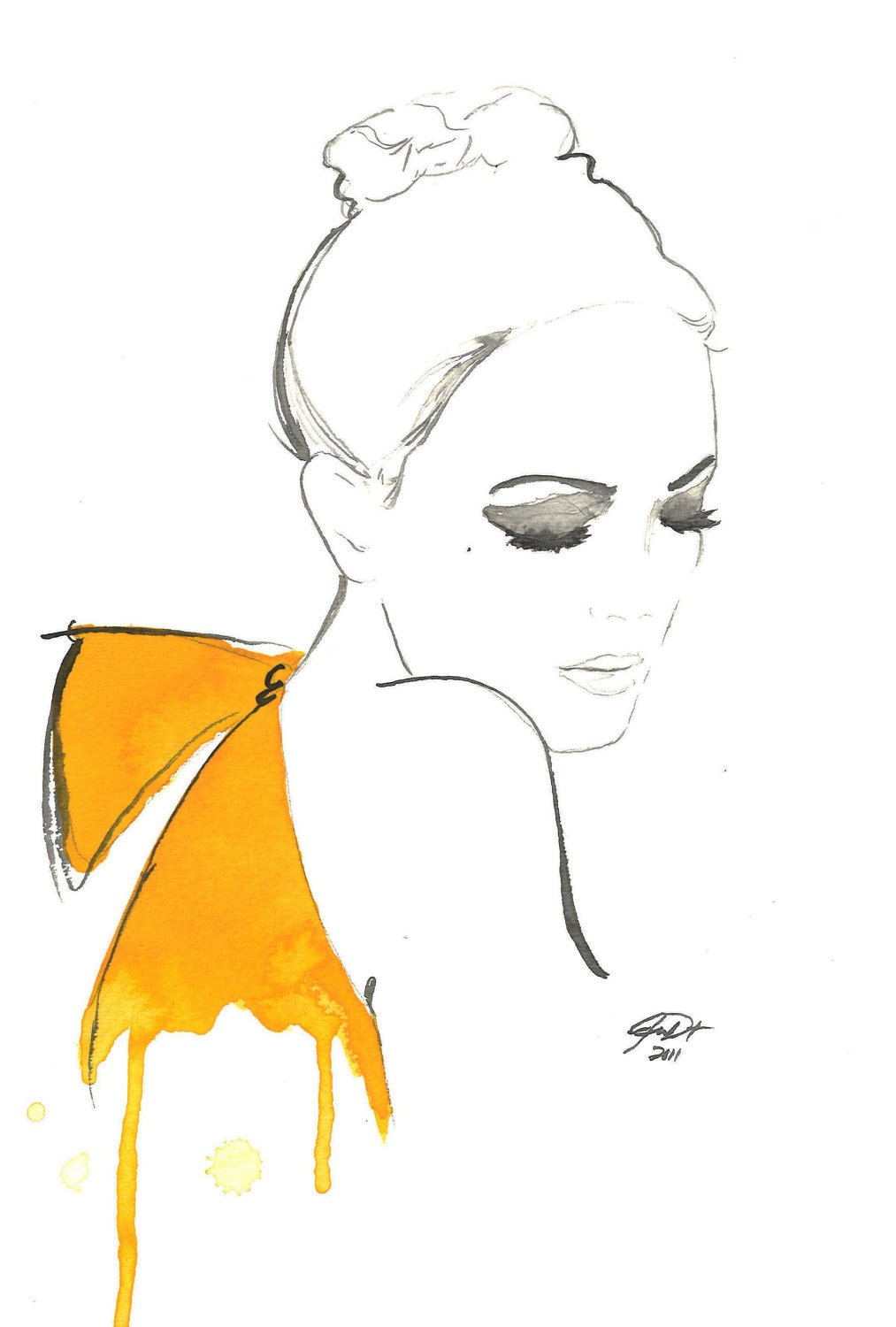 Watercolor Fashion Illustration - The Yellow Bow print