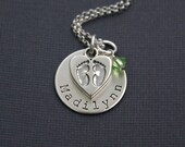 New Baby - Sterling Silver Hand-Stamped  Personalized Mommy Grandma Birthstone Necklace