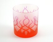 Glass Tumbler / Candle Holder - Strands - Purple and Red Frost - Etched and Painted Glassware