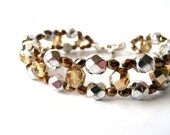 Mixed Metal Beaded Jewelry, Bead Woven Bracelet, Gold and Silver Bracelet, Modern Jewelry, Multi Strand, Fashion Jewelry