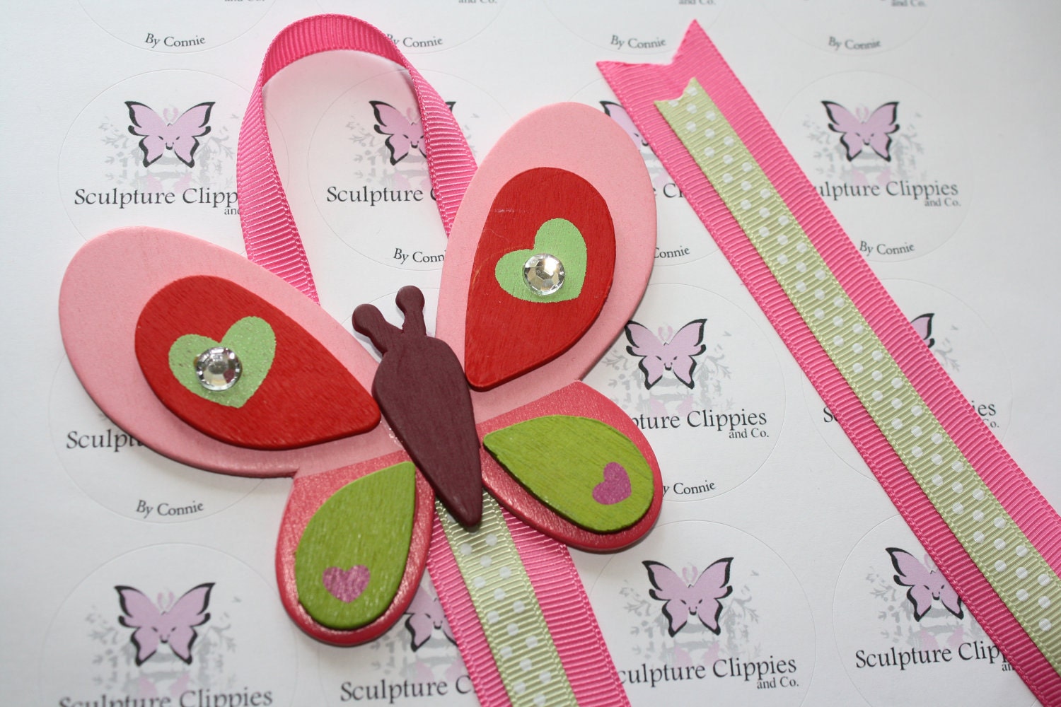 Pink Butterfly Hair bow holder organizer.  Free Ship promo.