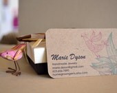 Recycled Business Cards Kraft Brown Pink Bird Floral Rounded Corners 00103a