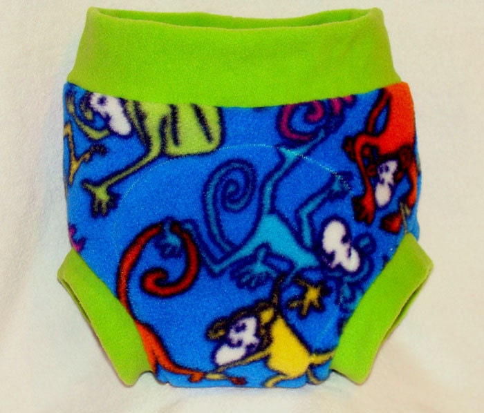 Fleece Pull On Funky Monkey Diaper Cover Size Large