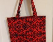 Tarnished Soul - Red Damask Print Bag with Zebra Print Lining