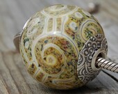Primitive Stone Raku - Silver Cored 'n Capped K O Lampwork Big Hole Bead for Add A Bead Chains