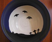 Halloween Bats in a Graveyard Bowl in Black White and Indigo