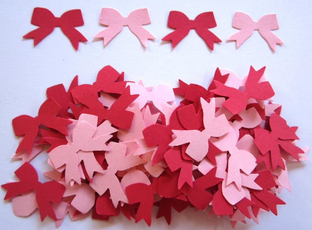 100 Red And Pink Bow Ribbon Hand Punched Paper Piecing Embellishments Tag Confetti