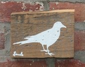 White bird Reclaimed barn wood screen printed wall hanging