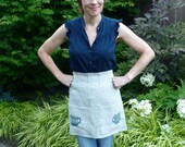 apron linen green coffee cups pintuck (oatmeal with deep ocean green Fire King mugs)