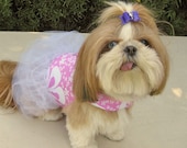 Dog Dress Harness Pink Flowers White Tulle