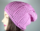 Slouchy Beanie, Textured Knit, Cabled in Wisteria