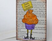 Whimsical Witchy Cupcake - Hand Painted Halloween Card - Blank Inside - Watercolor and Ink on Printed Book Page
