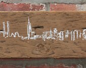 White Skyline Reclaimed barn wood screen printed wall hanging