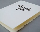 Simple Thank You Card - Cursive Linocut Print in Black Ink - 5 x 7 inches - Blank Inside