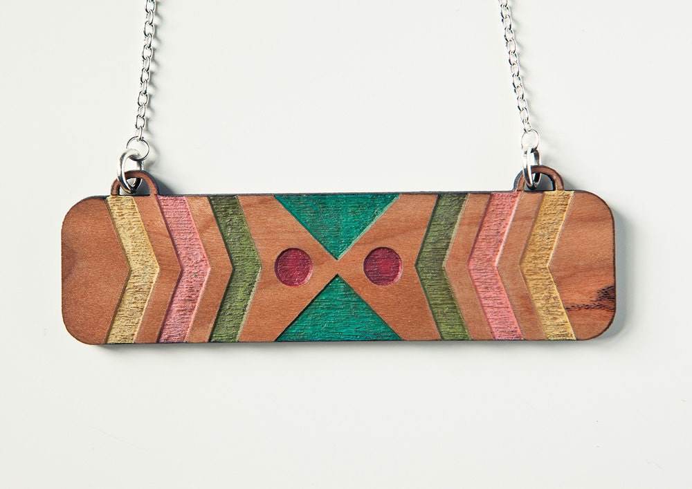 Chevron Navajo Pattern Inspired Necklace laser cut and hand painted
