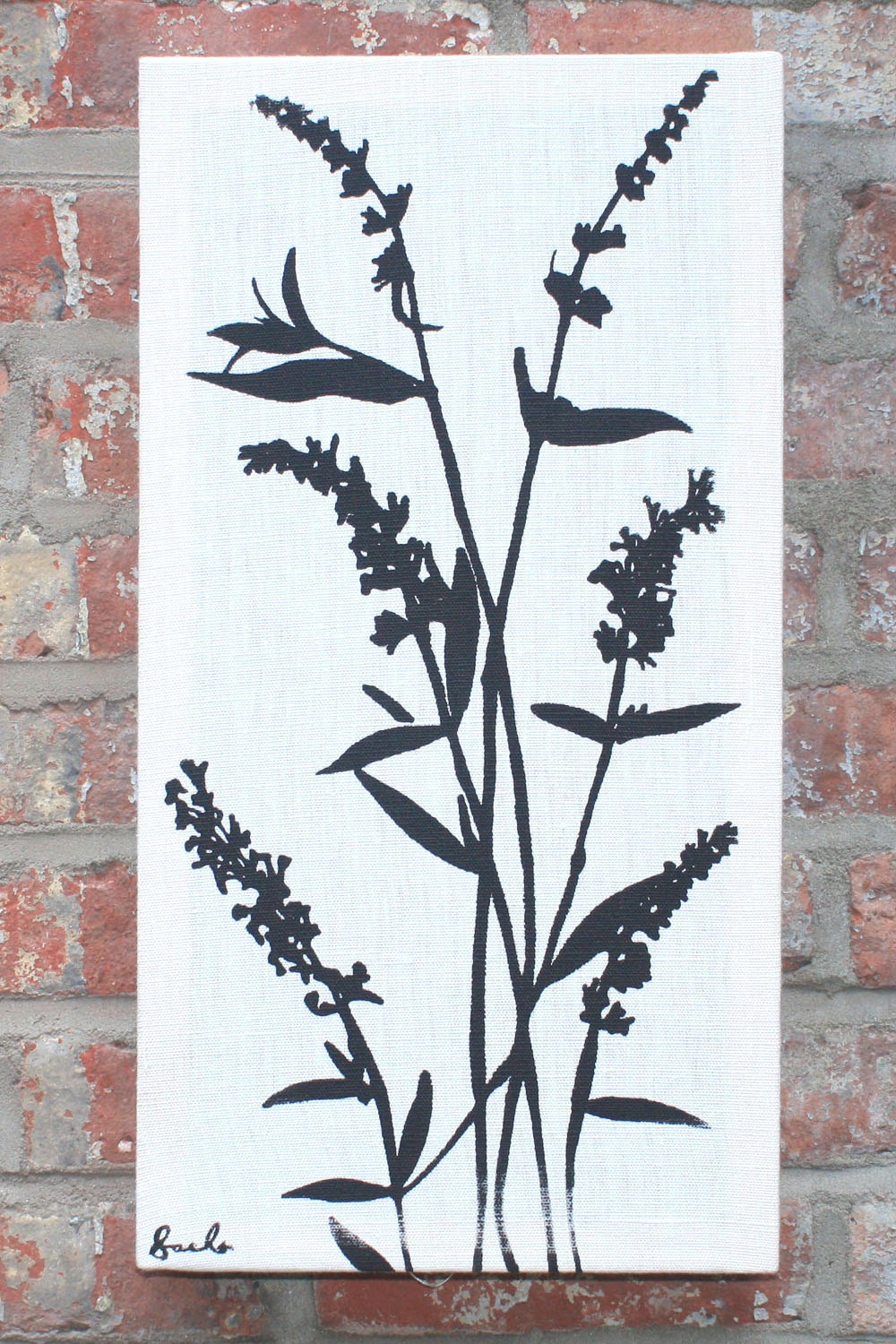 Black and White Stretched Linen Botanical Wall Hanging