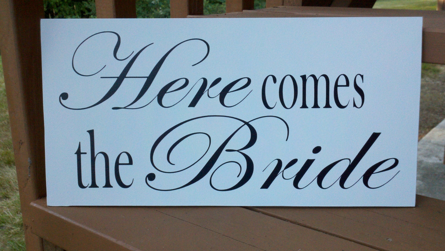 Wedding Sign,Photo Prop Here Comes The Bride White, Wooden Board, Great for Weddings. Single sided