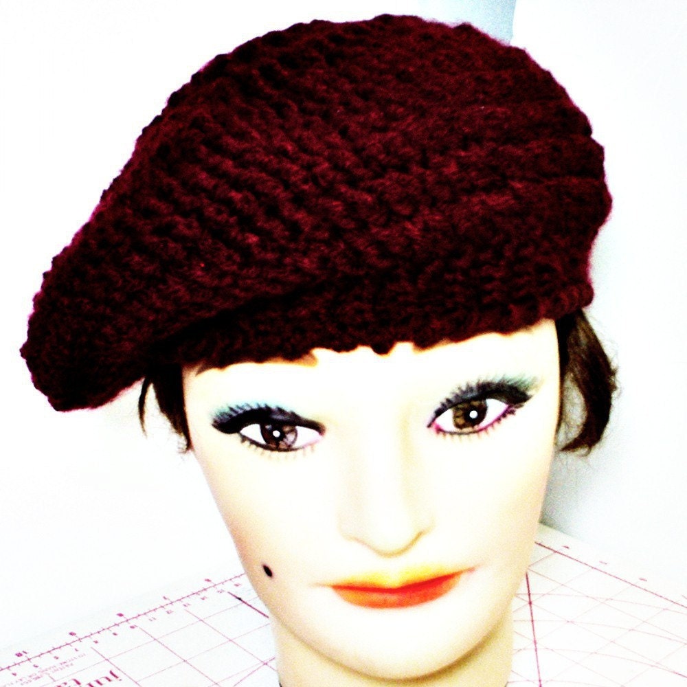 Womens Crochet Hat - Unisex Beret Hat in Aubergine - Crochet Accessories Made With Soft Acrylic Can Personalize For Plus Size Spring Fashion
