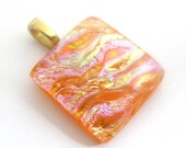Orange Pendant Slide, Dichroic Fused Glass Jewelry, Large Gold Bail - Citrus Waterfall