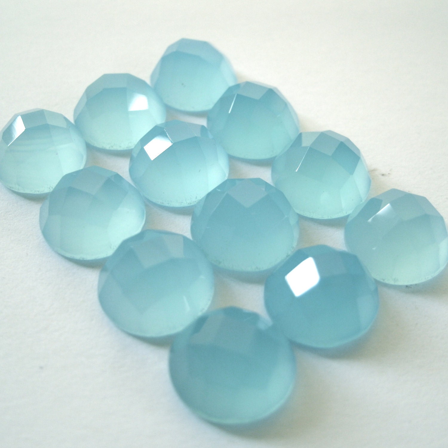 Semi Precious Cabochons Chalcedony Checkerboard Ocean Blue 6mm FOR FOUR