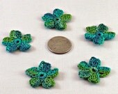 Crochet Applique Motif Mini Flower Green and Teal