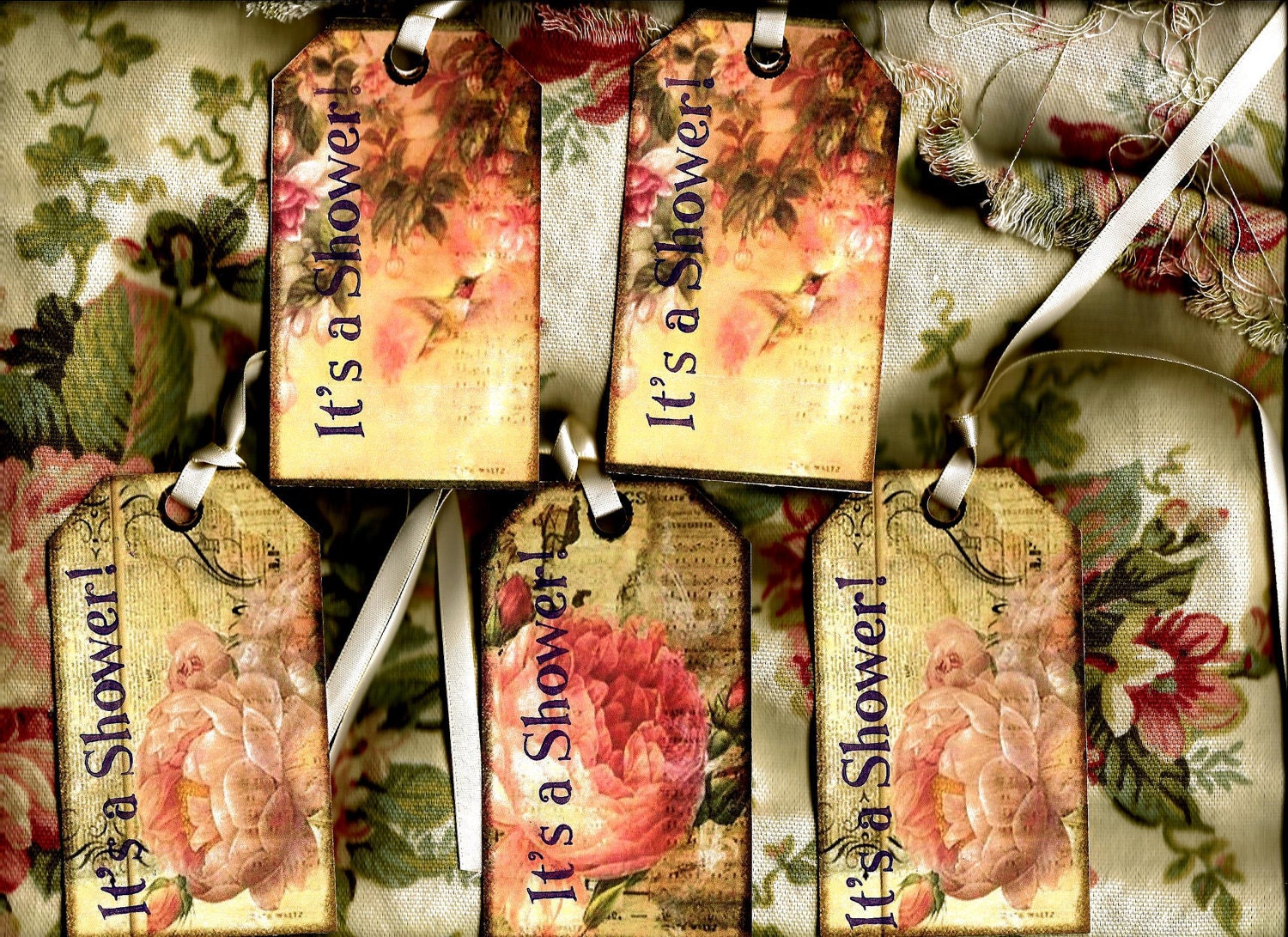 Vintage  Floral  Tags   Large  Vintage  Floral  Tags