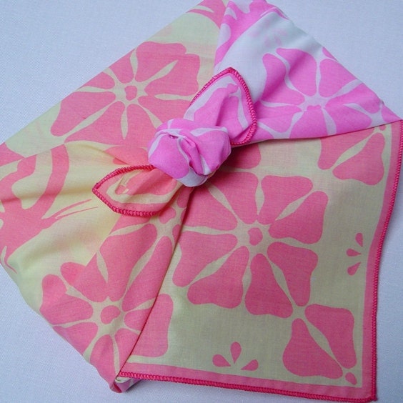 Furoshiki - pink on yellow & white, medium