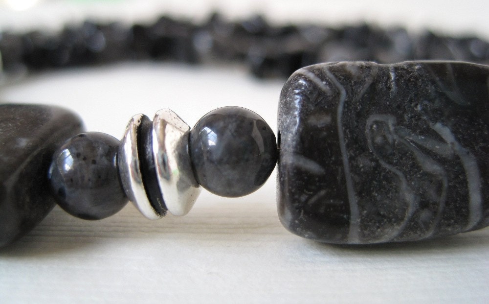 Zebra Jasper Necklace Black Pewter Chip Natural Stone