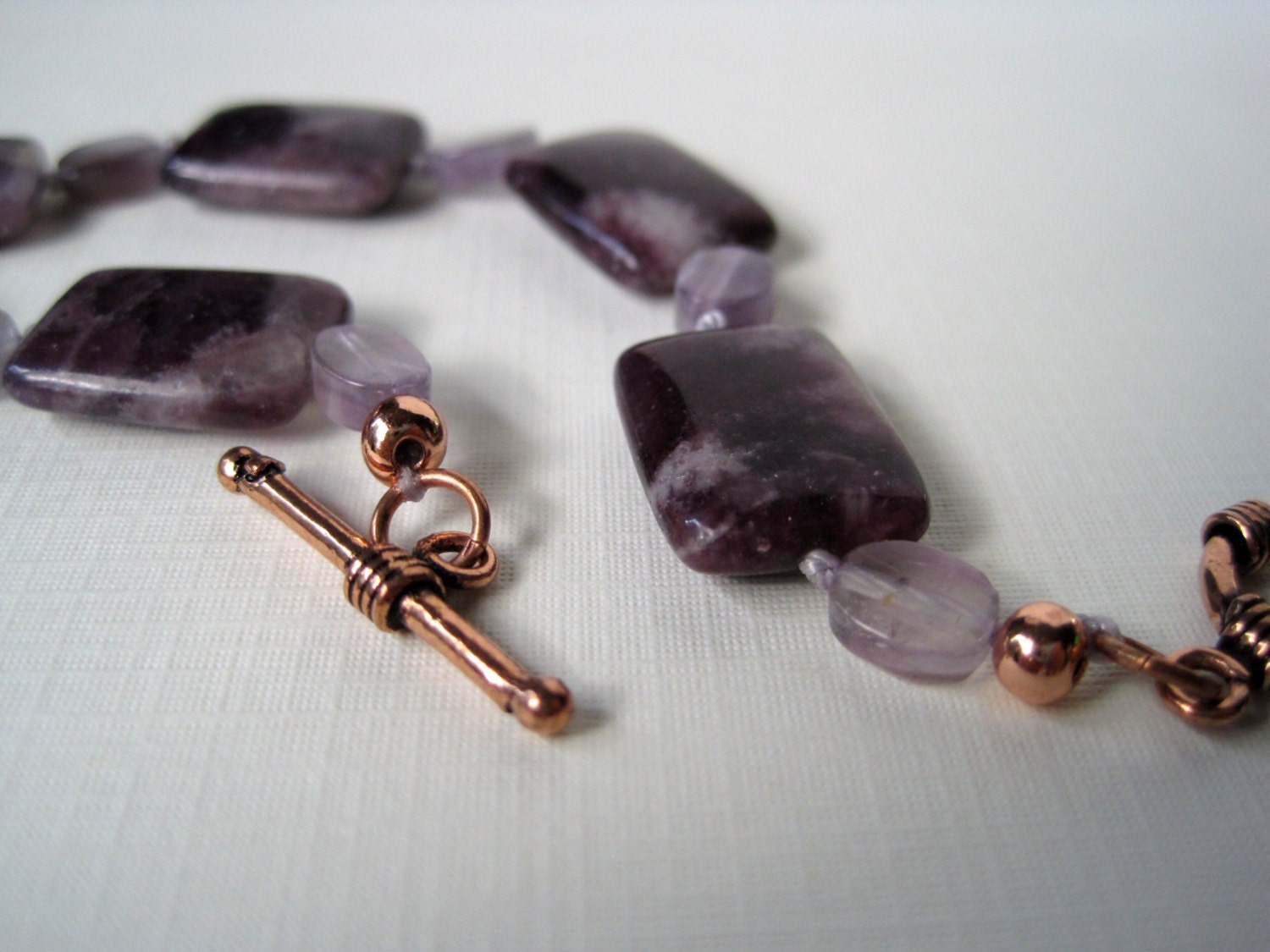 Amethyst Lepidolite Bracelet Purple Copper Hand Knotted