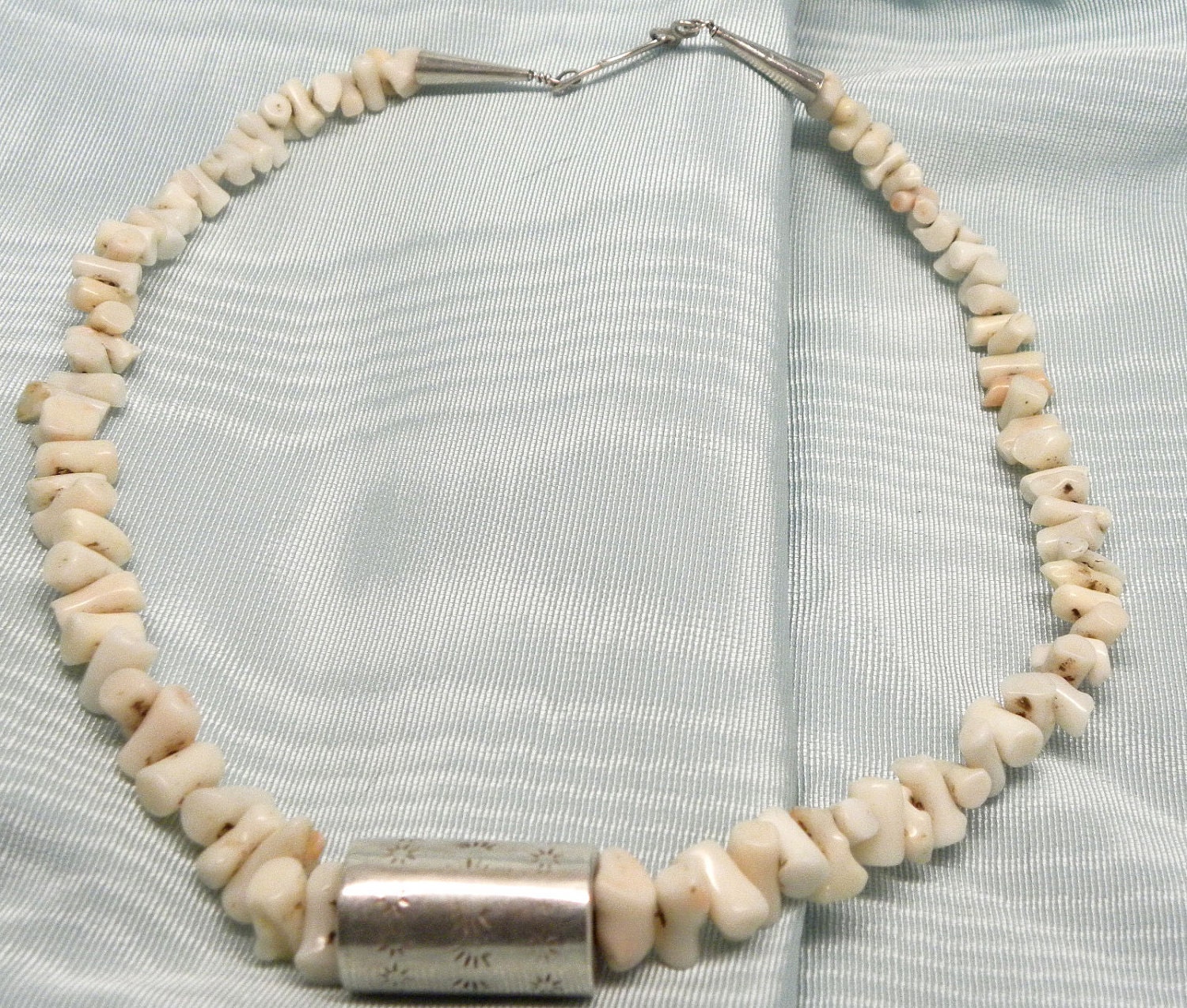 Vintage NAVAJO Sterling Silver Bead  ANGELSKIN Angel Skin Coral Nugget NECKLACE Bohemian Princess