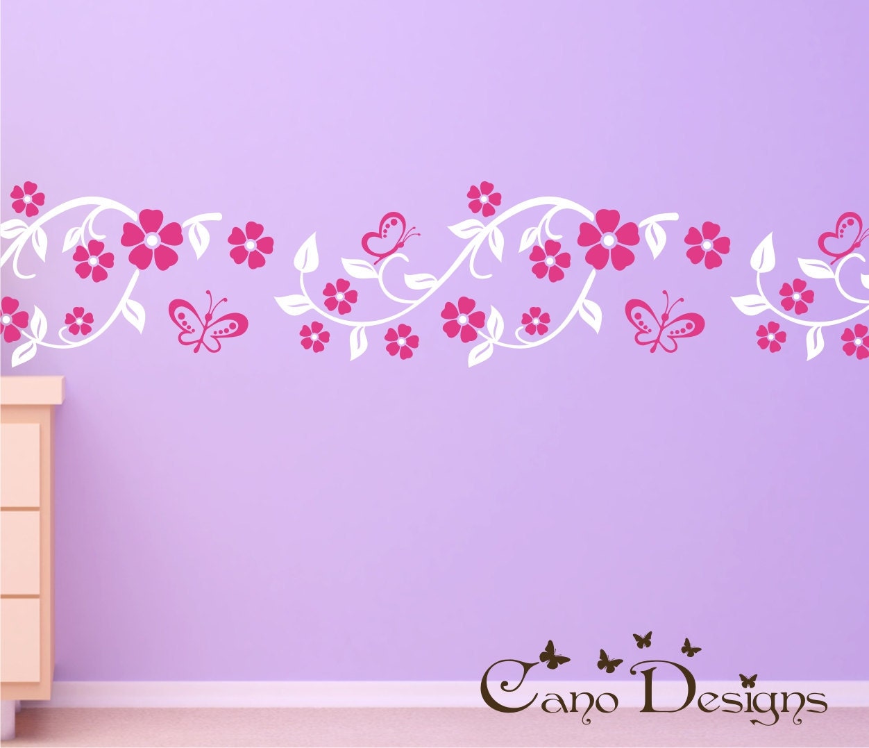 Floral Branch Border Vinyl Wall Decal 12 ft long, kids room, girls room, removable wall decal border
