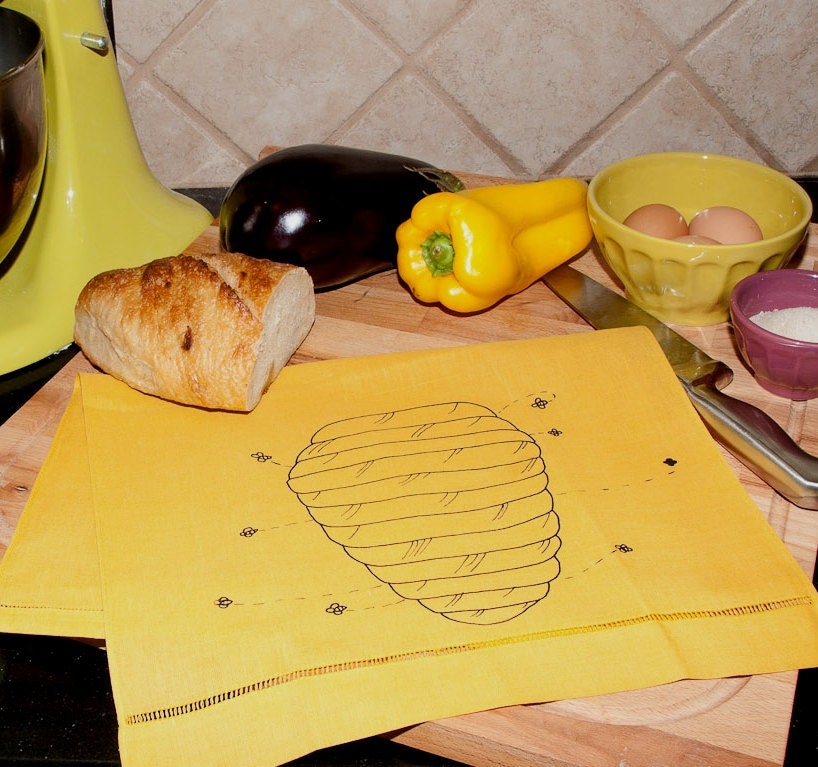 Bee Home Mustard Yellow Linen Tea Towel