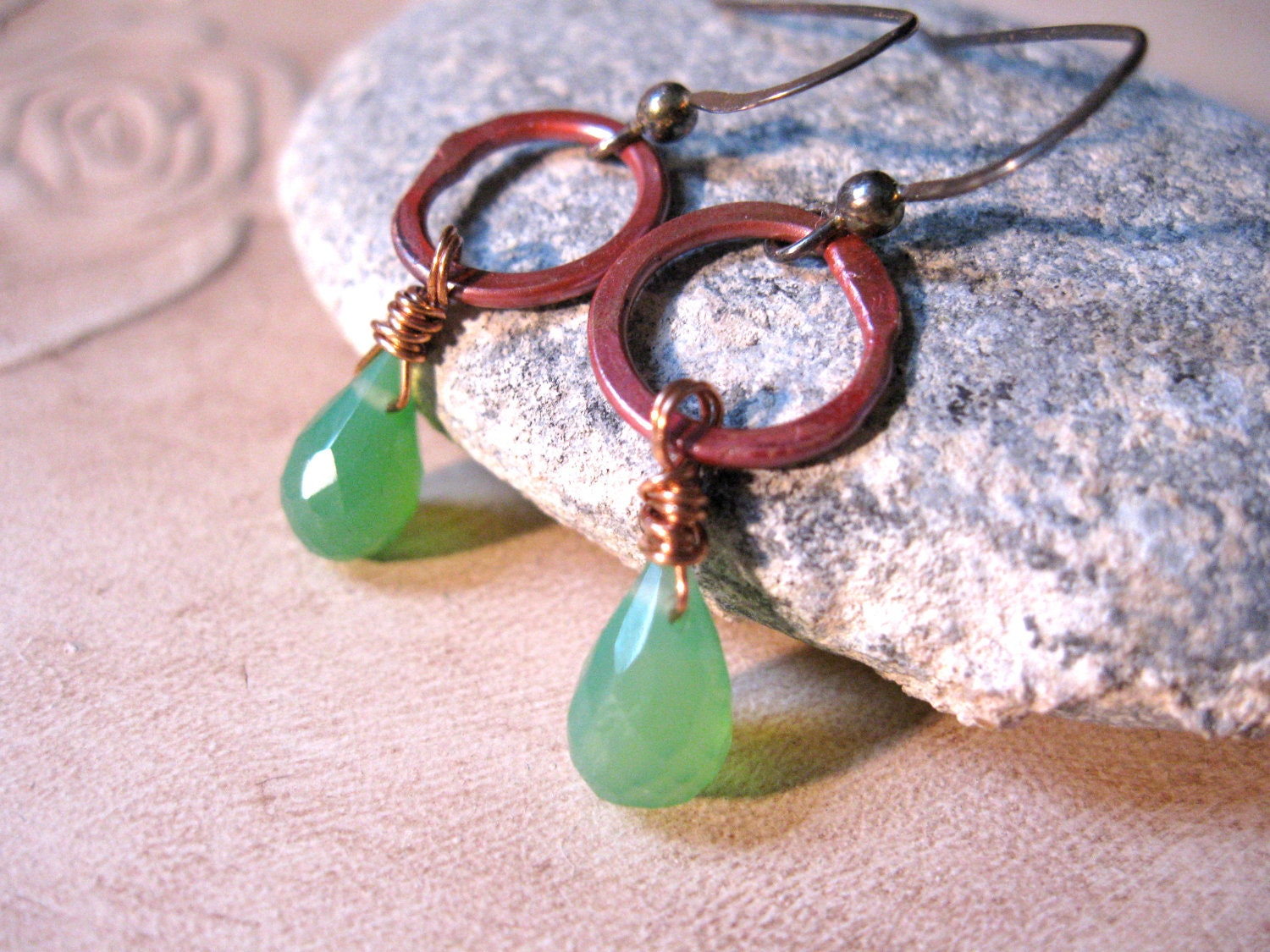 Lime Green Chalcedony Copper Earrings