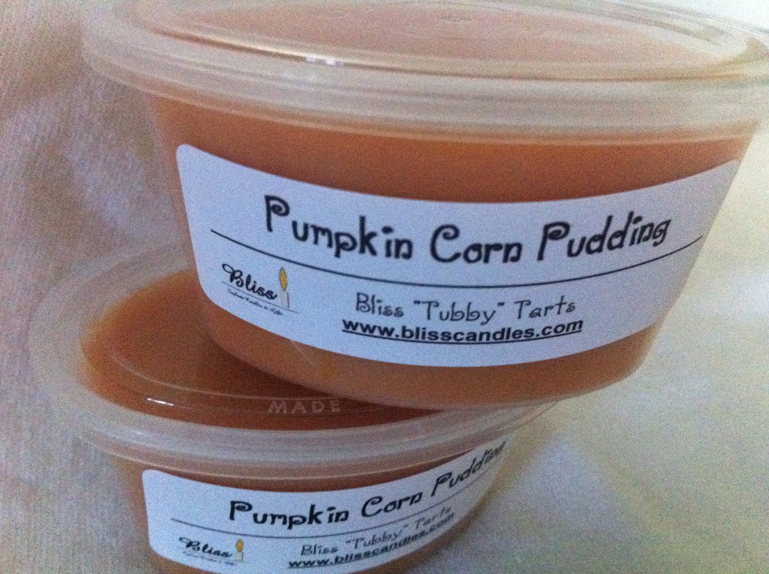 PUMPKIN CORN PUDDING - Two 2 oz Bliss Soy Tubby Tarts
