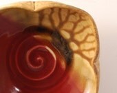 Bowl Squared, cranberry red and golden brown