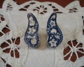 Blue Broken China and Sterling Earrings - Shabby Chic