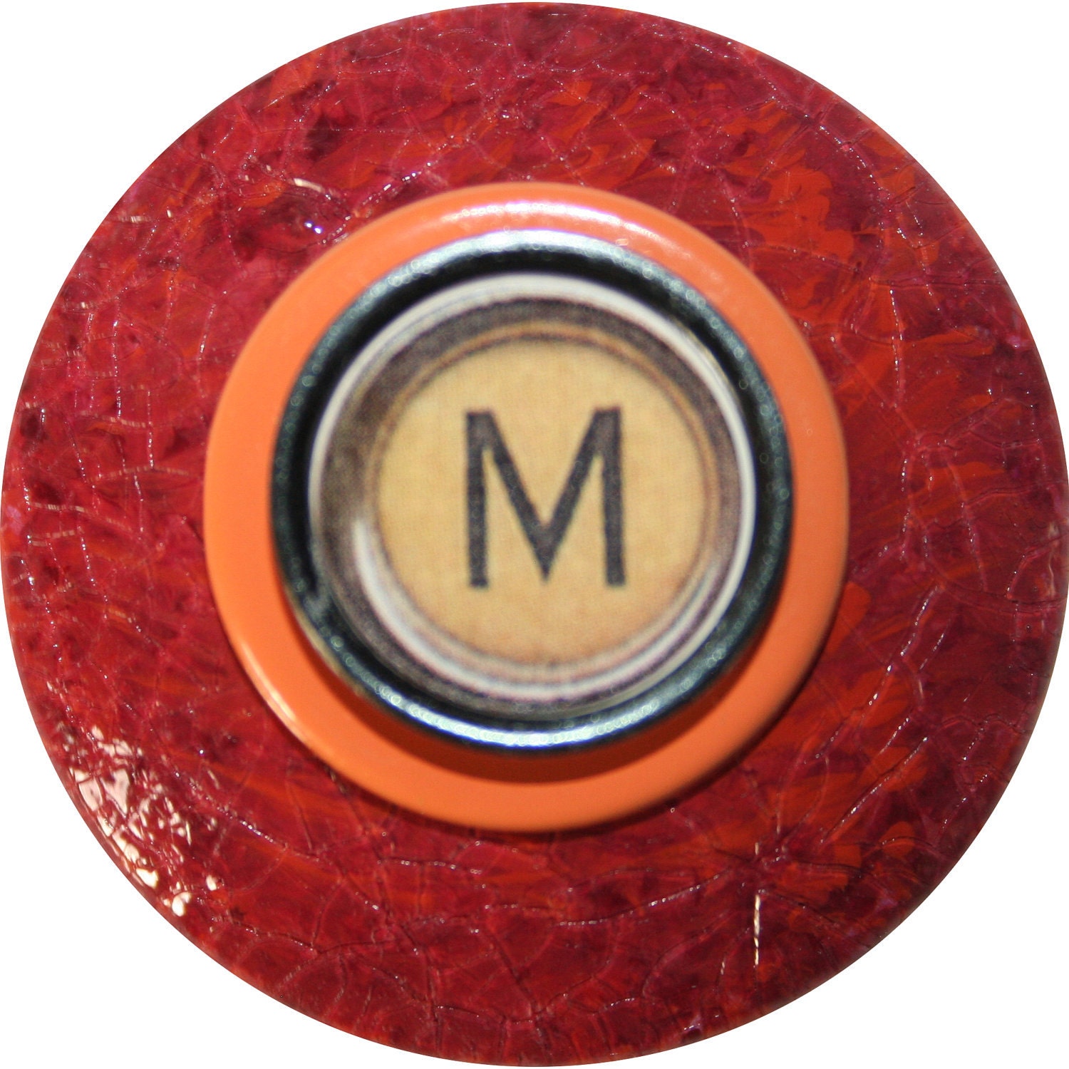 Leather Crackle Burnt Orange and Maroon Knob-You Choose Letter
