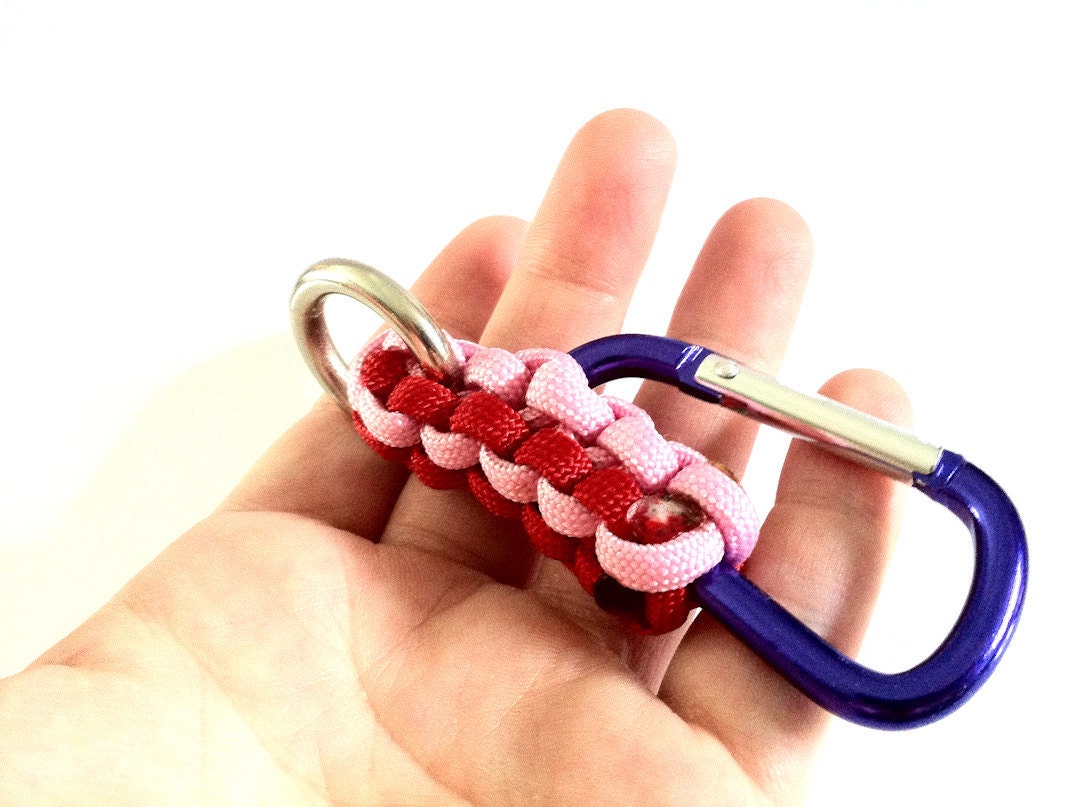 Keychain Red Pink Purple Paracord & Carabiner Handmade Unisex Keychain